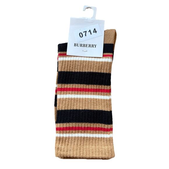 BURBERRY Tan Blue Red White Stripe Socks Size 27-29 Unisex Kids - Picture 1 of 6